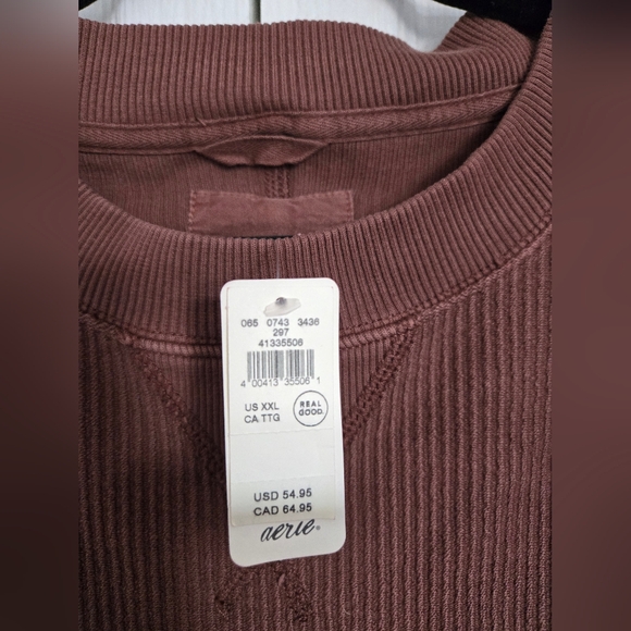 Aerie NWT Ribbed Brown Very Oversized Crewneck Sweatshirt - Size XXL - Picture 3 of 8